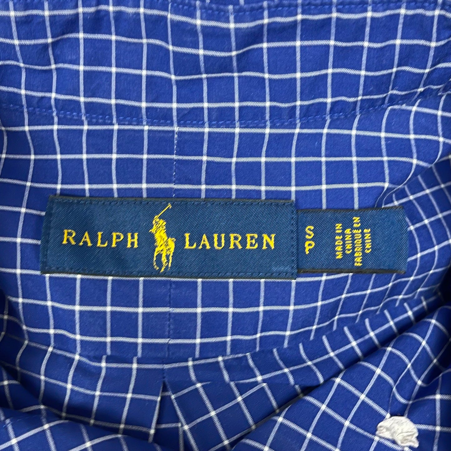 Camisa Polo Ralph Lauren 🏇🏼 color azul con patron de cuadros blanco Talla S Entalle Regular