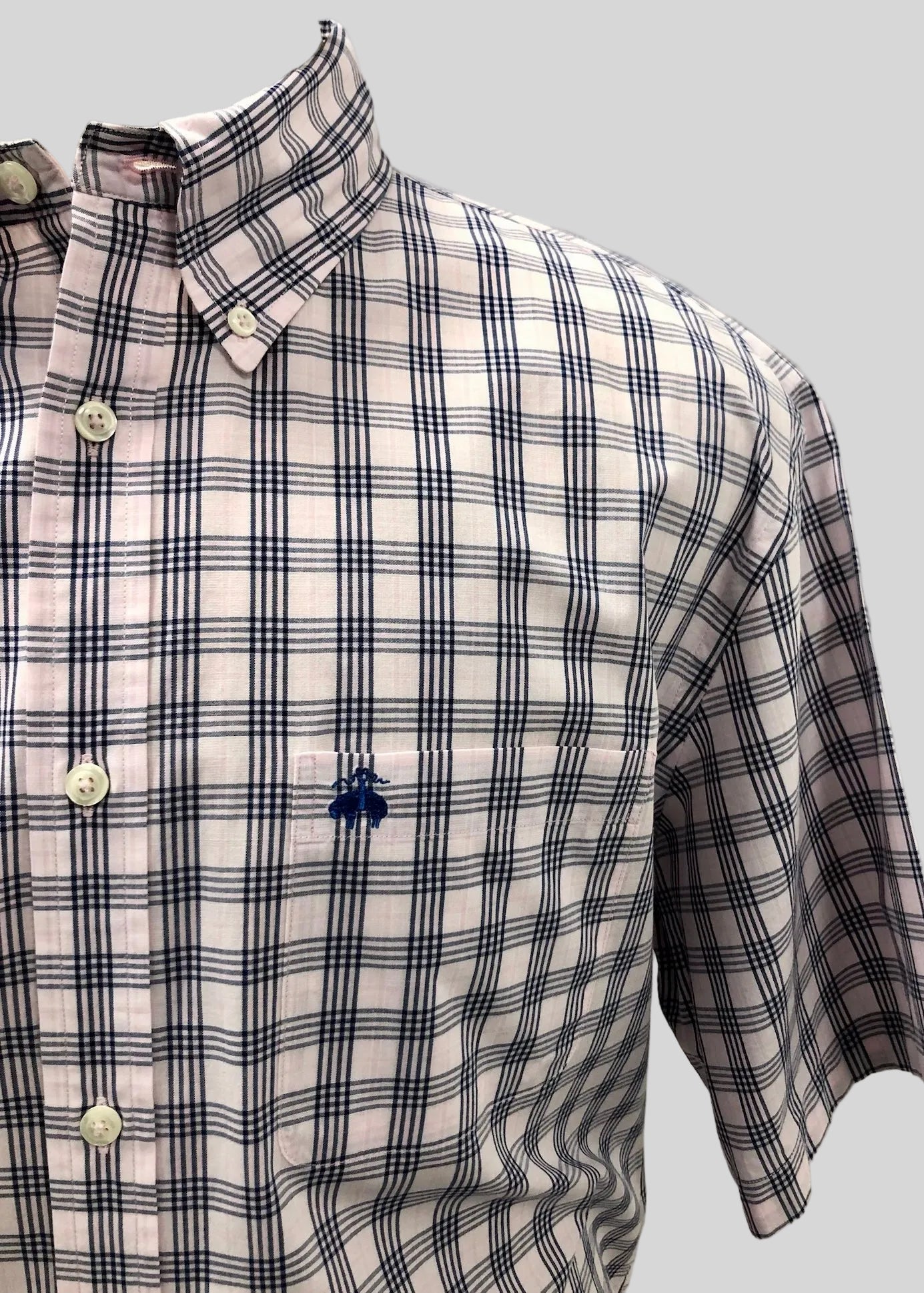 Camisa Brooks Brothers 🐑 color rosado claro de cuadros tartán en negro Talla XL Entalle Regular