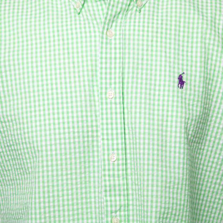 Camisa Polo Ralph Lauren 🏇🏼  Color blanco con patrón de cuadros en verde Seersucker Talla XXL Entalle Regular