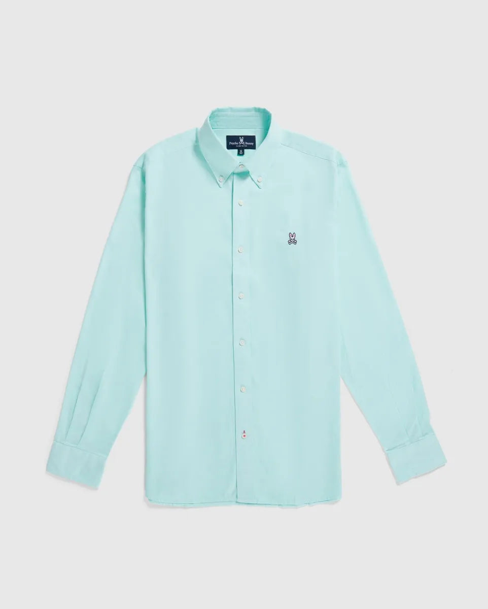 Camisa de botones Psycho Bunny 🐰  Oxford Color verde claro con logo tradicional Talla XL Entalle Regular