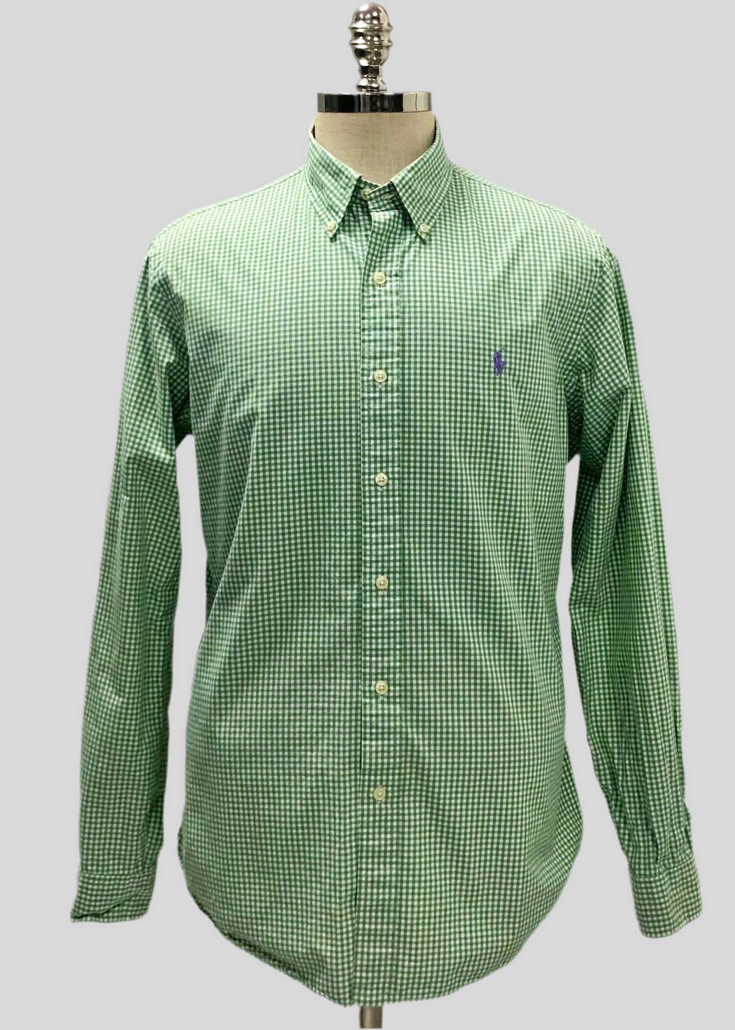 Camisa de botones Polo Ralph Lauren 🏇🏼 de cuadros gingham verde claro y blanco Talla L Entalle Custom Fit