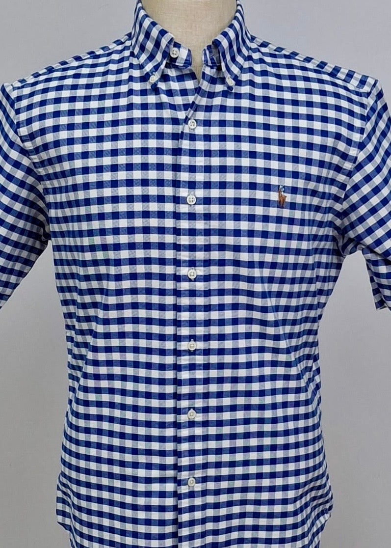 Camisa Polo Ralph Lauren 🏇🏼 Oxford con patron de cuadros gingham azul y blanco Talla M Entalle Clásico