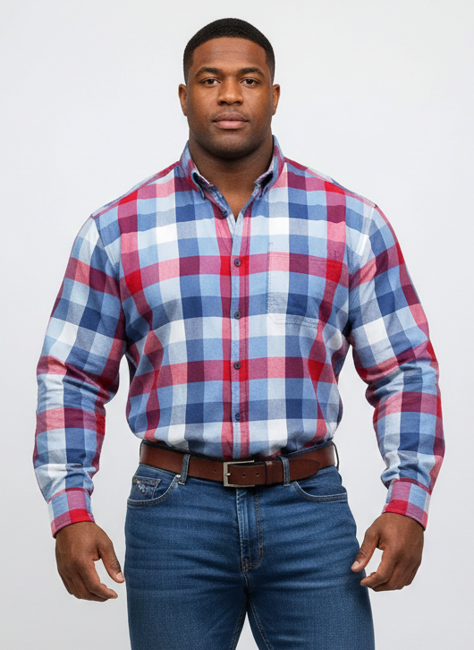 Camisa Columbia 🔹 Con patrón de cuadros en color rojo, azul y blanco Talla XXL