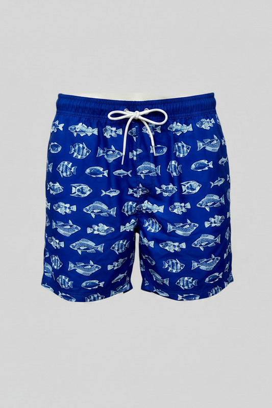 Short de baño azul con diseño de peces en color blanco Nautica ⚓️ talla M