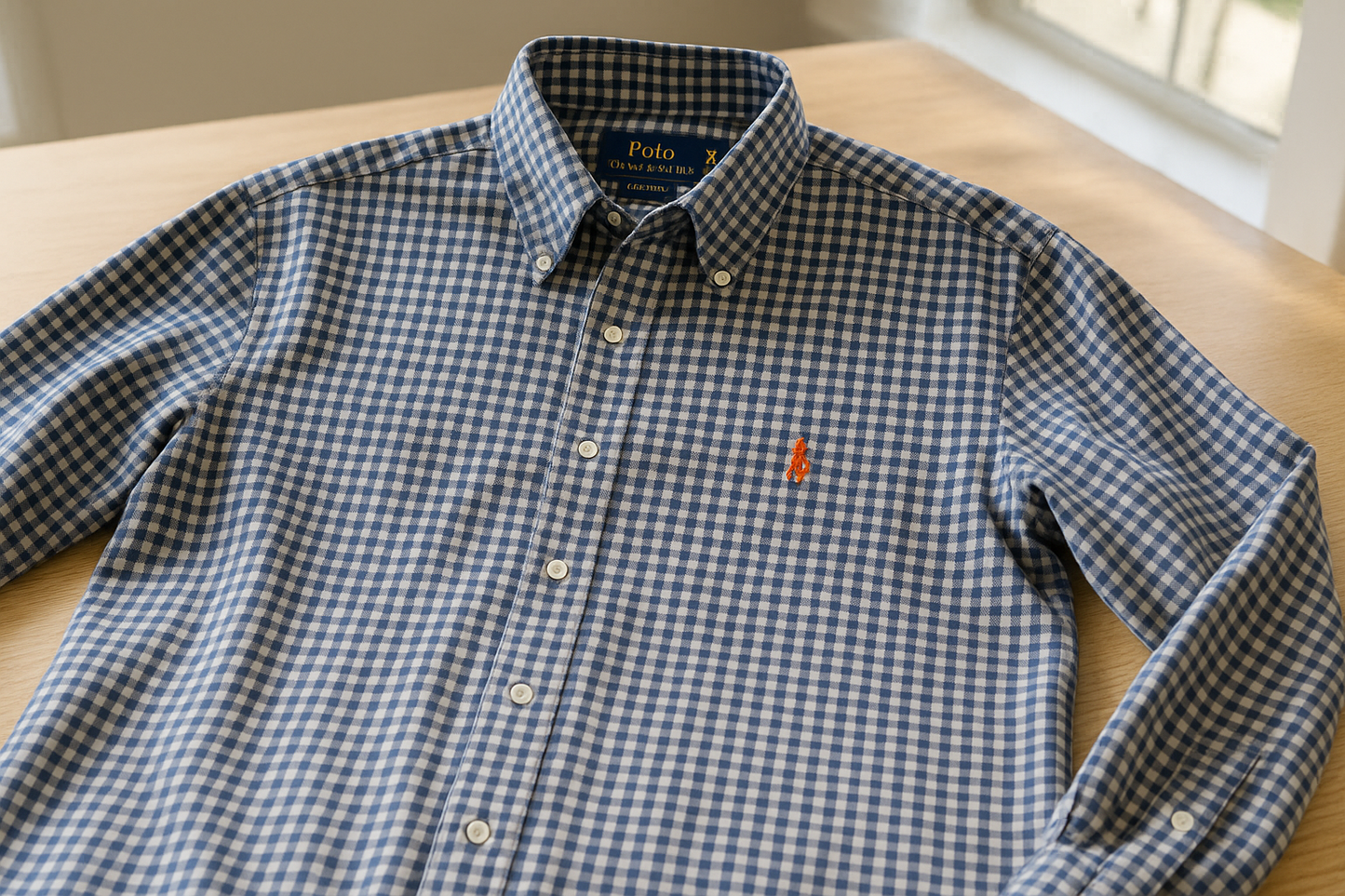Camisa Polo Ralph Lauren 🏇🏼 Oxford con patron de cuadros gingham azul y blanco Talla XL Entalle Clásico