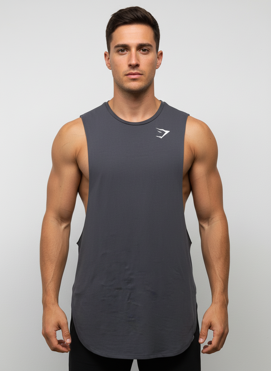 Camiseta de entrenamiento sin mangas Gymshark 🏋🏽 color gris y logo en blanco Talla L