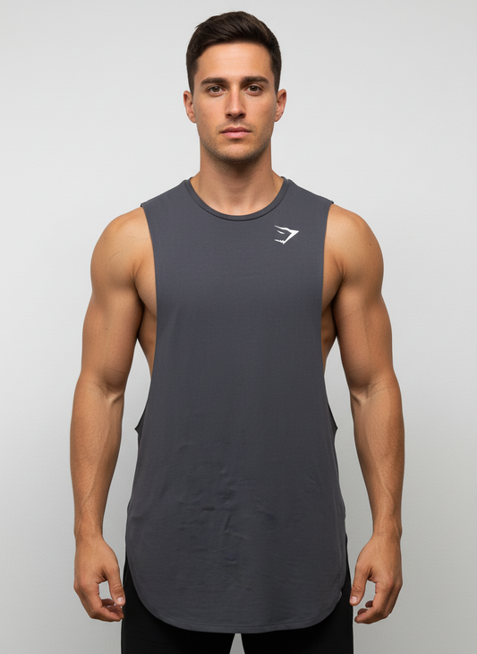 Camiseta de entrenamiento sin mangas Gymshark 🏋🏽 color gris y logo en blanco Talla L