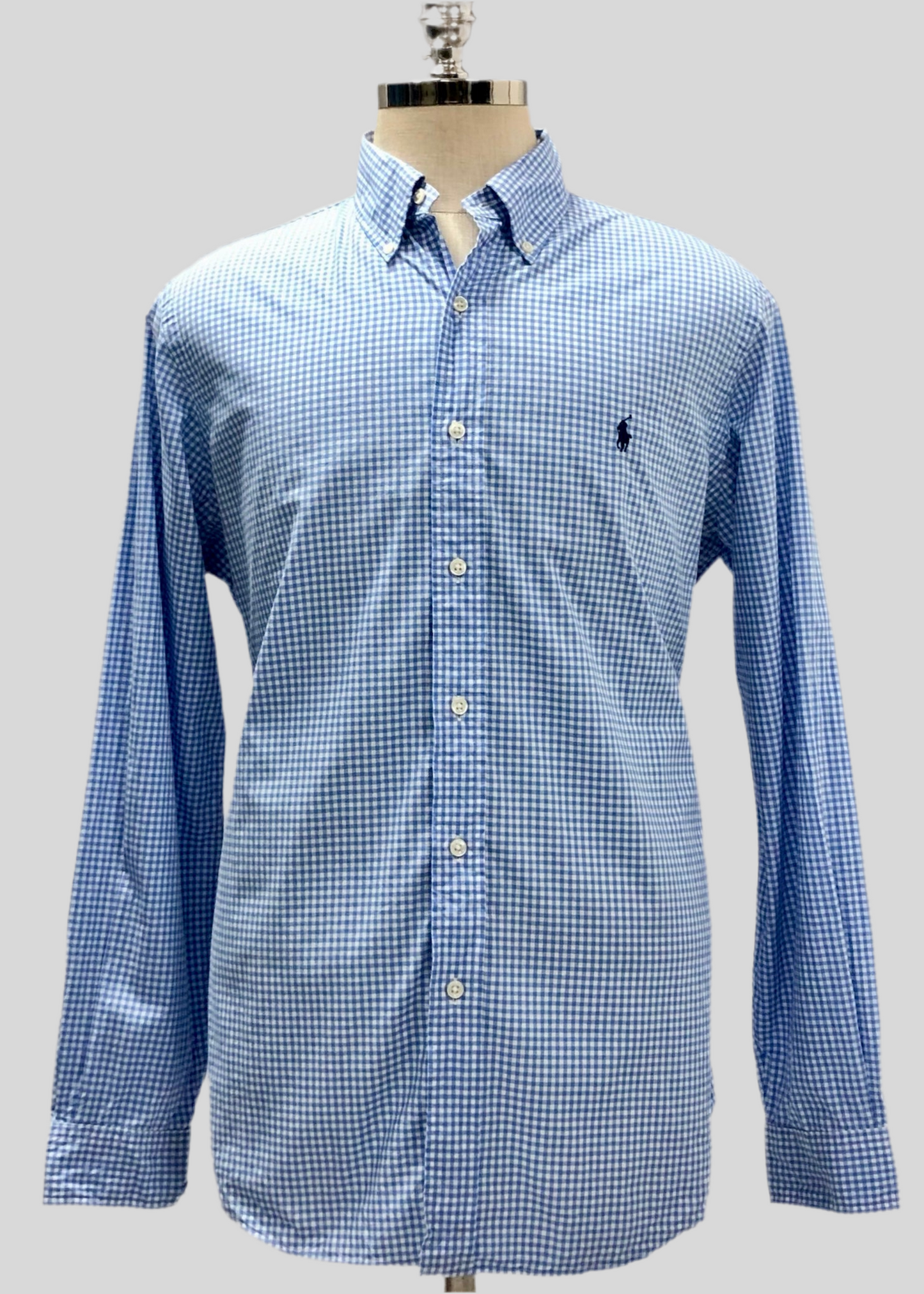 Camisa Polo Ralph Lauren 🏇🏼 con patron de cuadros gingham celeste y blanco Talla L Entalle Clásico