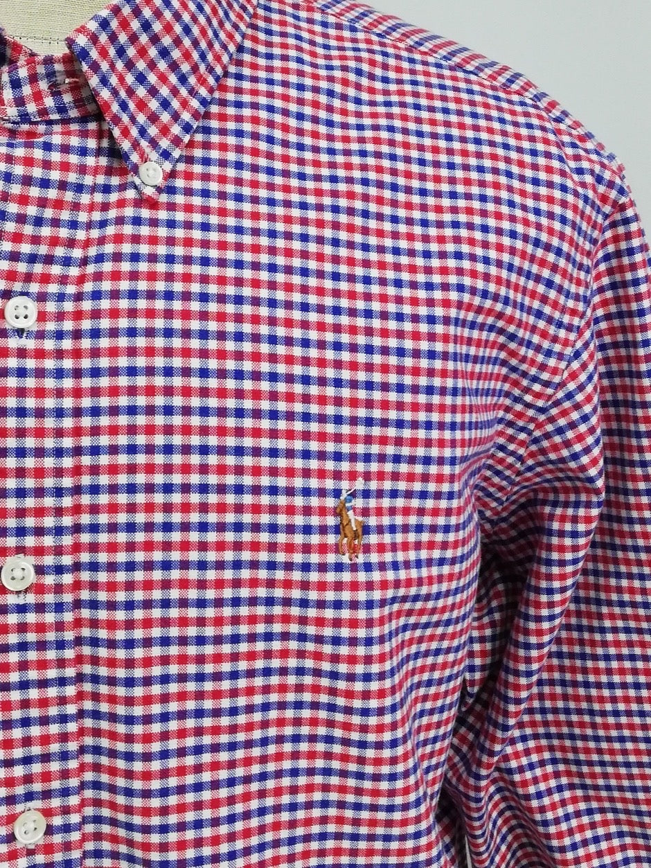 Camisa Polo Ralph Lauren 🏇🏼 Oxford de cuadros gingham rojo, azul y blanco Talla XXL Entalle Regular