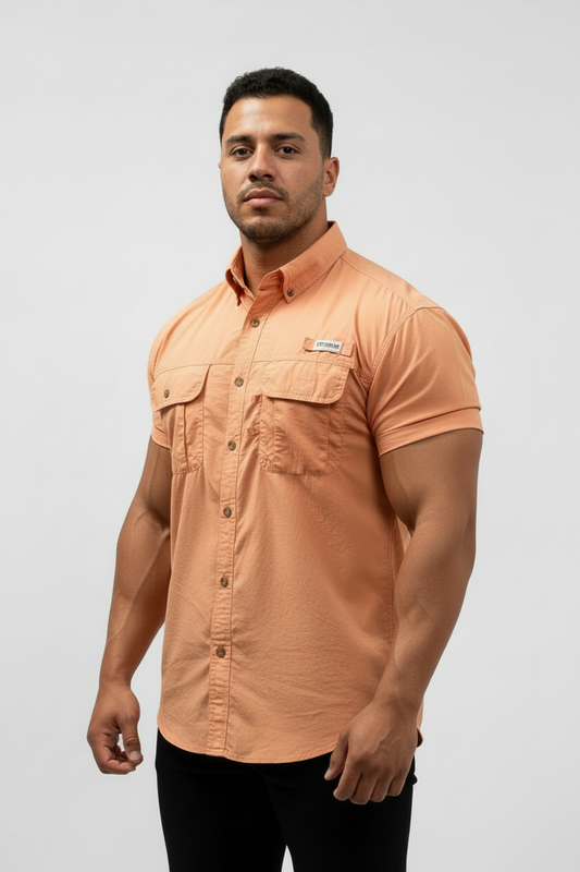 Camisa de botones Magellan 🐠 color naranja claro con bolsillos Manga corta Talla XL