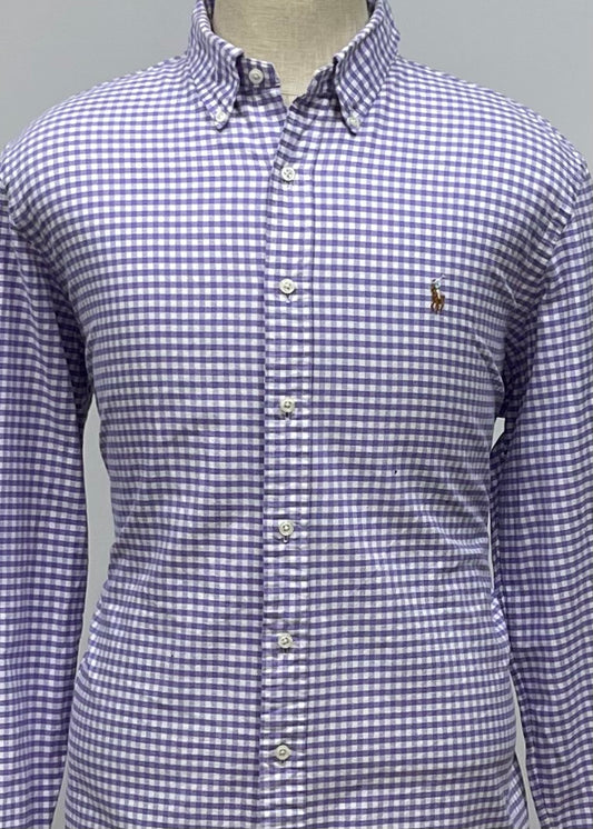 Camisa Polo Ralph Lauren 🏇🏼 Oxford con patron de cuadros gingham en color morado y blanco Talla XL Entalle regular