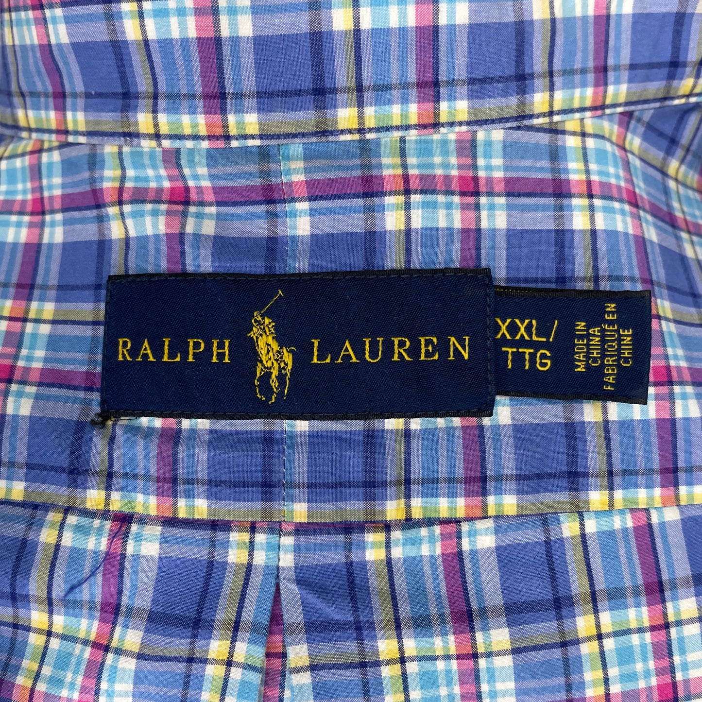 Camisa Polo Ralph Lauren 🏇🏼 con patron de cuadros en color azul, celeste y rosado Talla XXL Entalle Regular