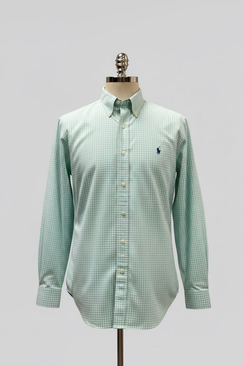 Camisa Polo Ralph Lauren 🏇🏼 color blanco de cuadros verde y celeste Talla XL Entalle Clásico