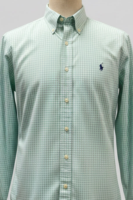Camisa Polo Ralph Lauren 🏇🏼 color blanco de cuadros verde y celeste Talla XL Entalle Clásico