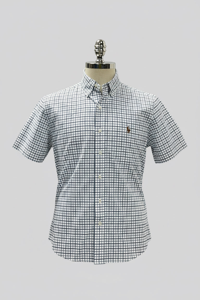 Camisa de botones Polo Real Lauren 🏇🏼 Oxford color blanco de cuadros en azul navy Talla M Entalle Clásico