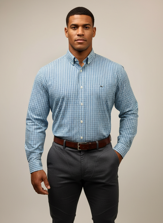 Camisa de botones Vineyard Vines 🐳 color blanco de cuadros en color celeste y azul Talla L Entalle Regular