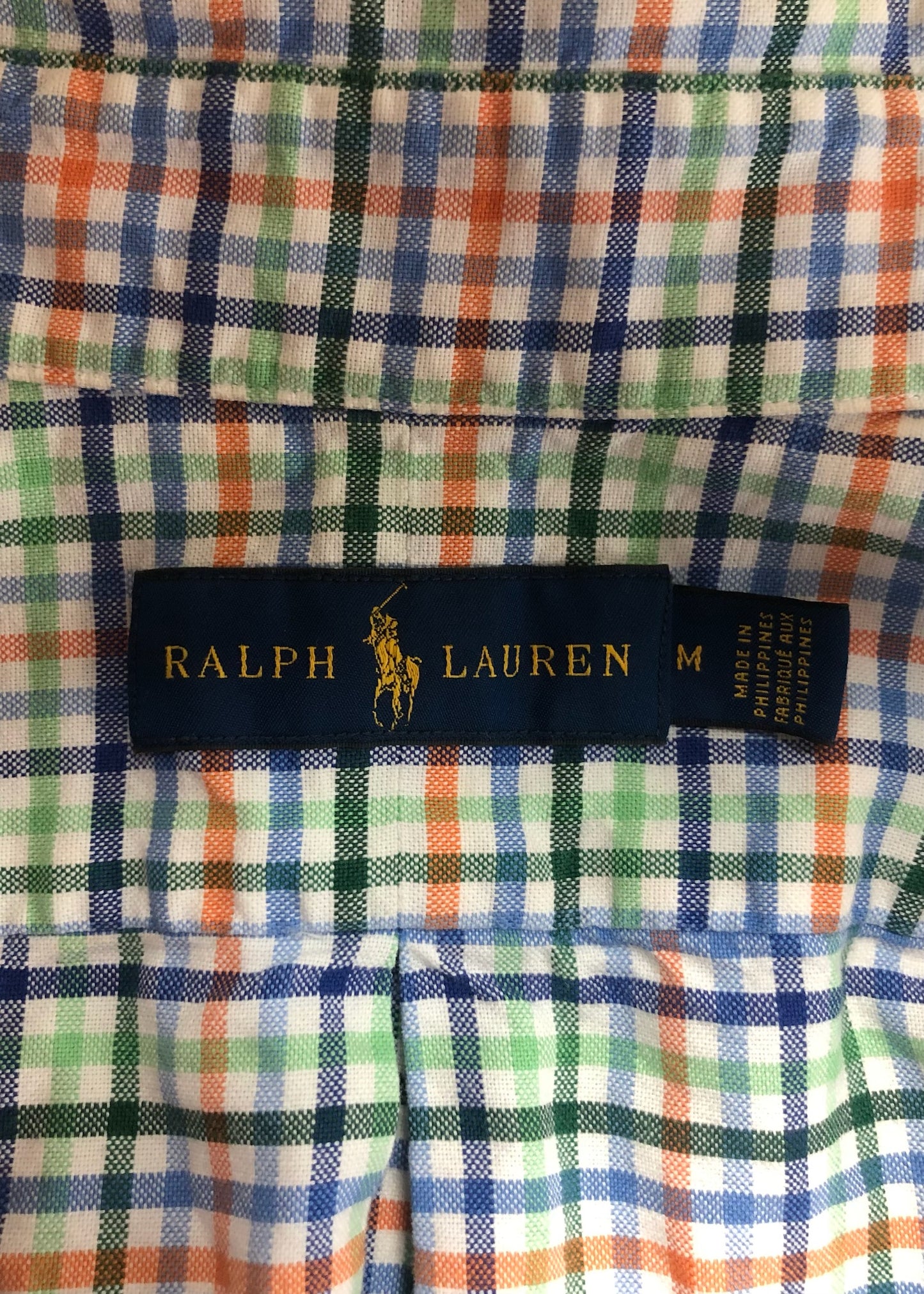 Camisa de botones Polo Ralph Lauren 🏇🏼 Oxford blanco de cuadros en color azul, verde y naranja Talla M Entalle Regular