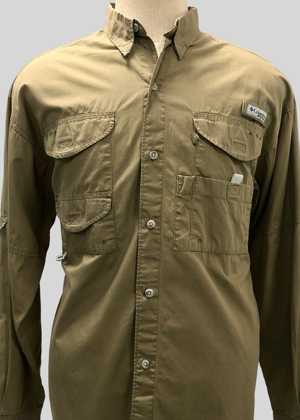 Camisa Columbia 🔹 Modelo Super Bonehead color kaki oscuro Manga larga Talla L