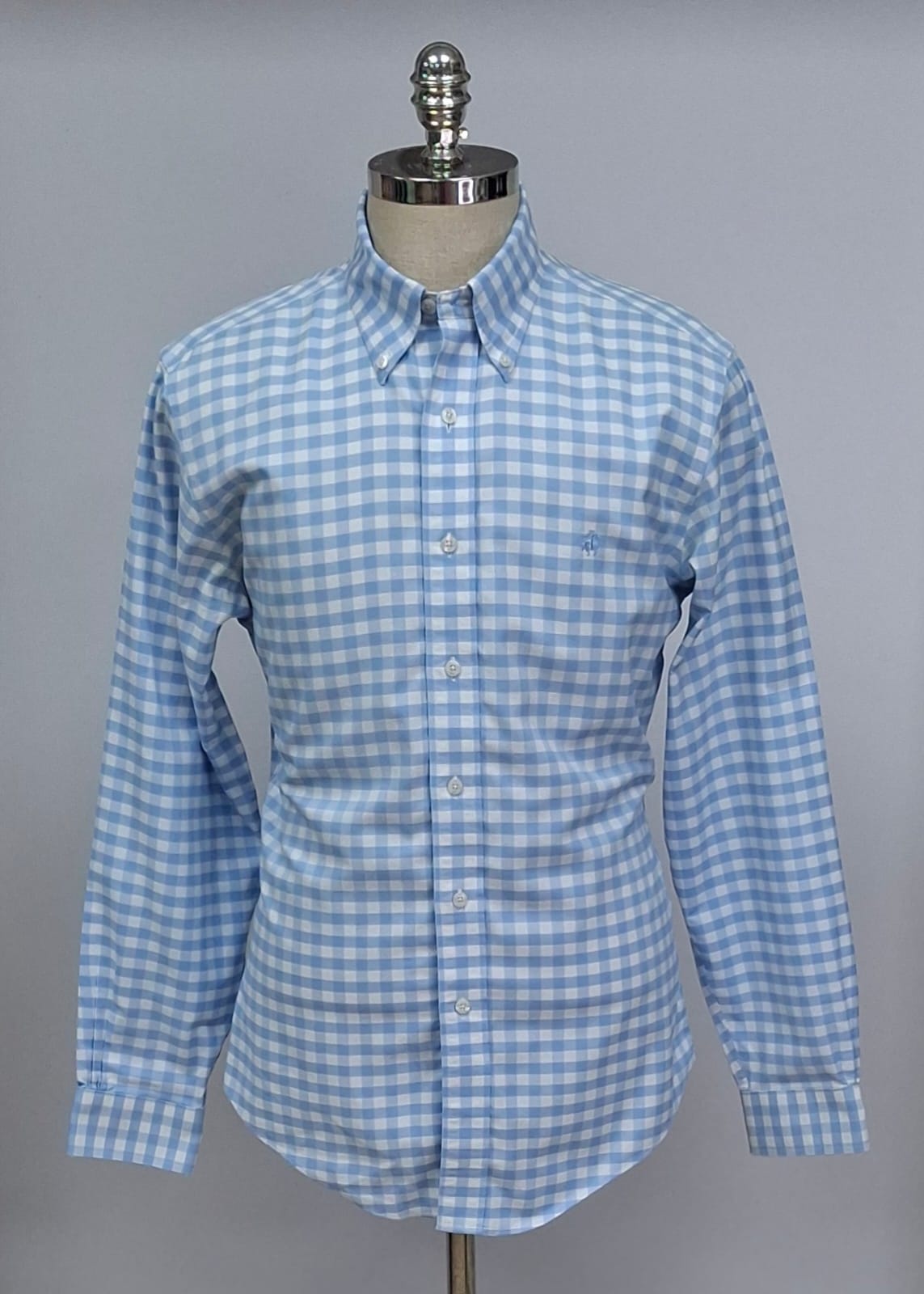 Camisa Brooks Brothers 🐑 con cuadros gingham en celeste y blanco Talla M Entalle Regular