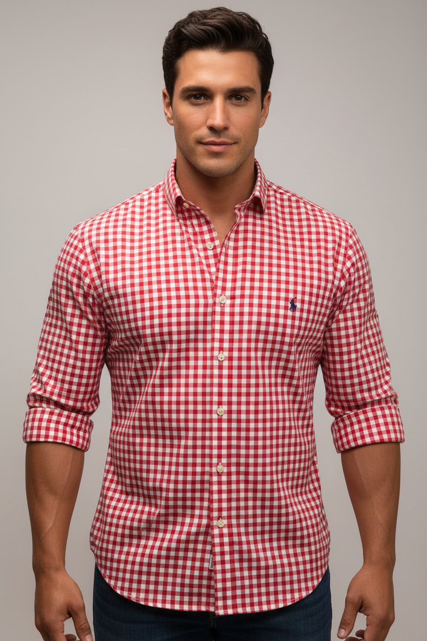 Camisa Polo Ralph Lauren 🏇🏼 de cuadros gingham rojo y blanco Talla XL Entalle Regular