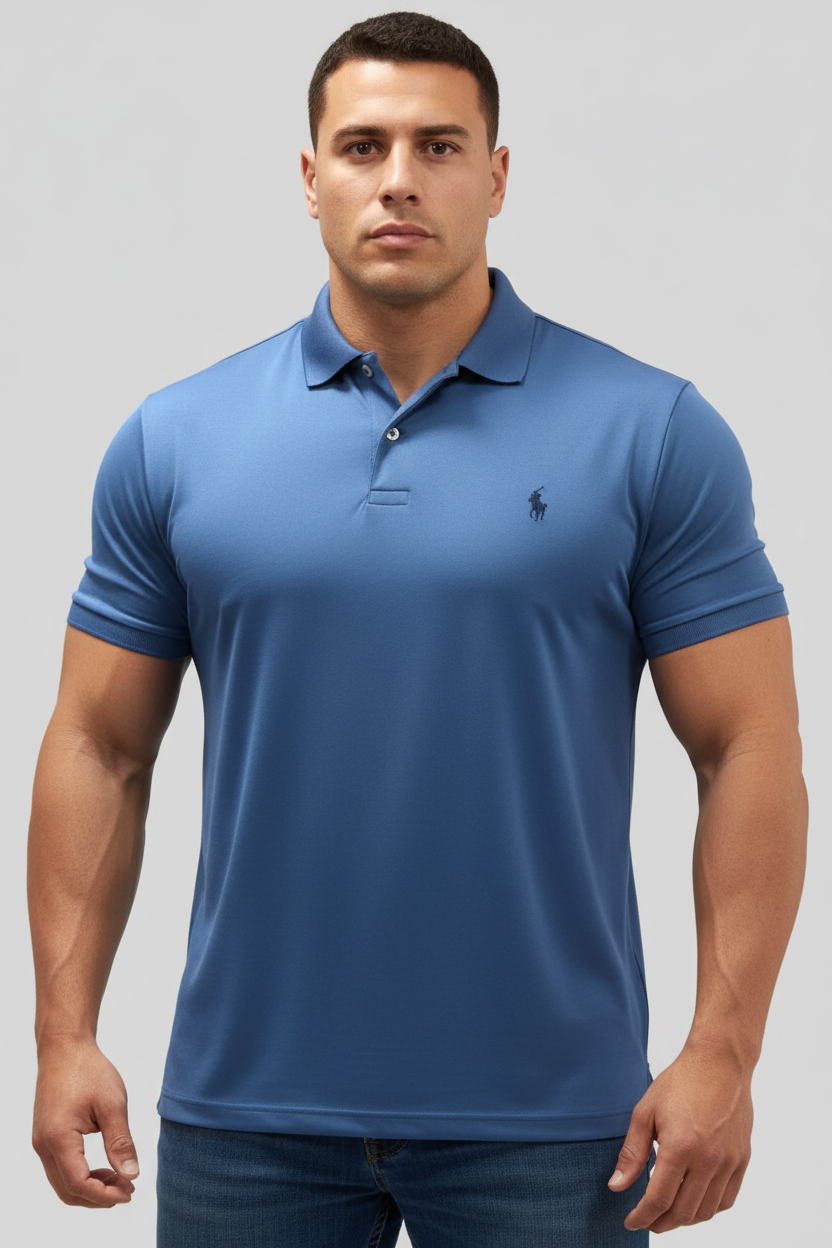 Camiseta Polo Ralph Lauren 🏇🏼 Tela performance color celeste oscuro Talla XXL Entalle Regular