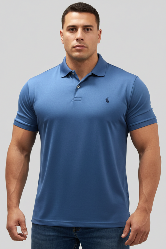 Camiseta Polo Ralph Lauren 🏇🏼 Tela performance color celeste oscuro Talla XXL Entalle Regular