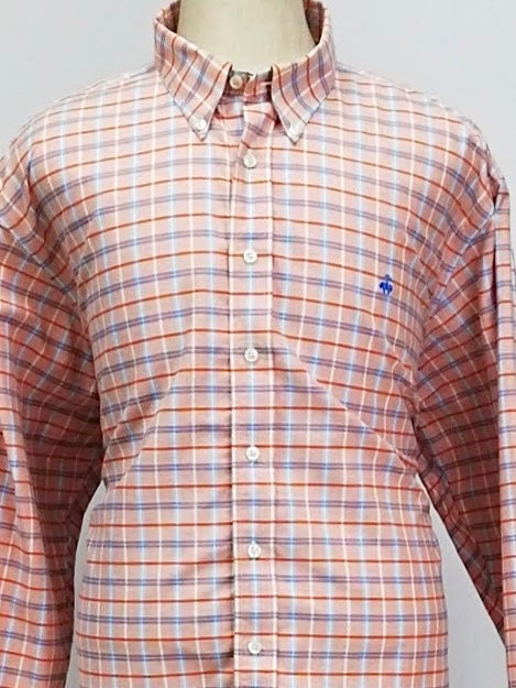 Camisa Brooks Brothers 🐑 color salmon con patrón de cuadros naranja y azul Talla 3XL Entalle Regular