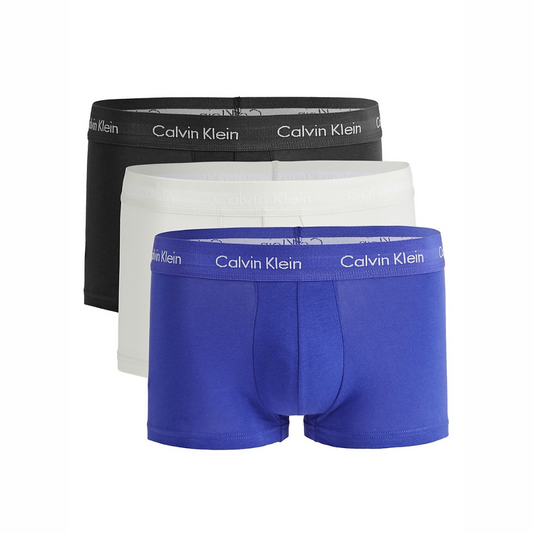 Paquete de 3 Calzoncillos tipo Boxer Calvin Klein Cotton Stretch en color negro, crema y azul - Tela ligera en Talla XL