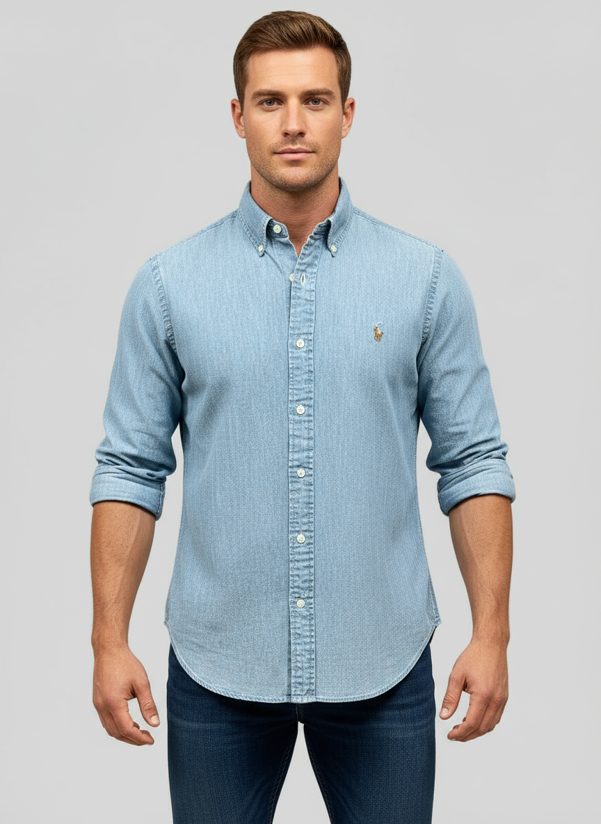 Camisa de botones Polo Ralph Lauren 🏇🏼 de jeans en color celeste Talla L Entalle Regular
