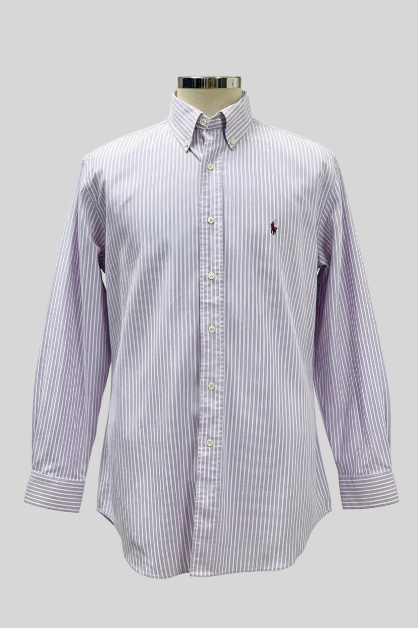 Camisa Polo Ralph Lauren 🏇🏼 Oxford de rayas en color lila y blanco Talla XL Entalle Clásica