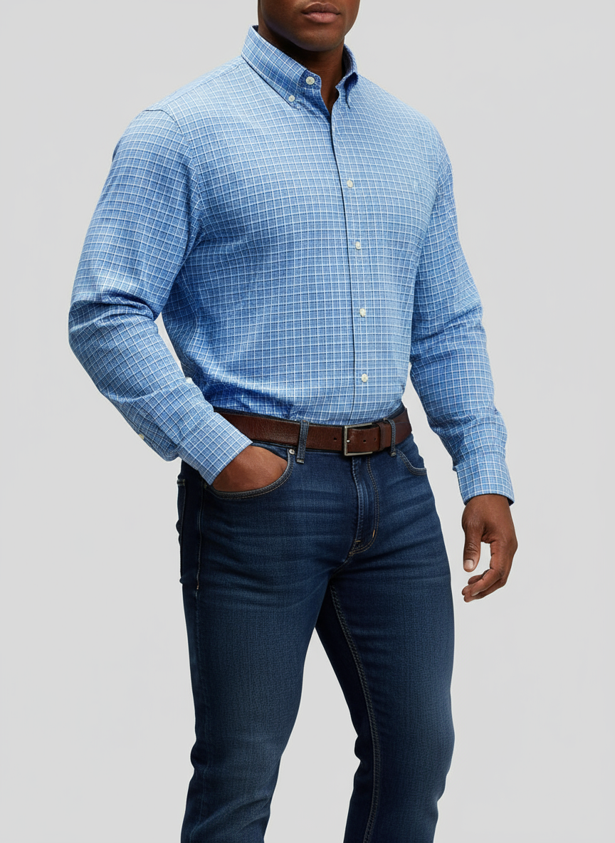 Camisa Polo Ralph Lauren 🏇🏼 con patron de cuadros tartán azul, celeste y blanco Talla XL Entalle Regular