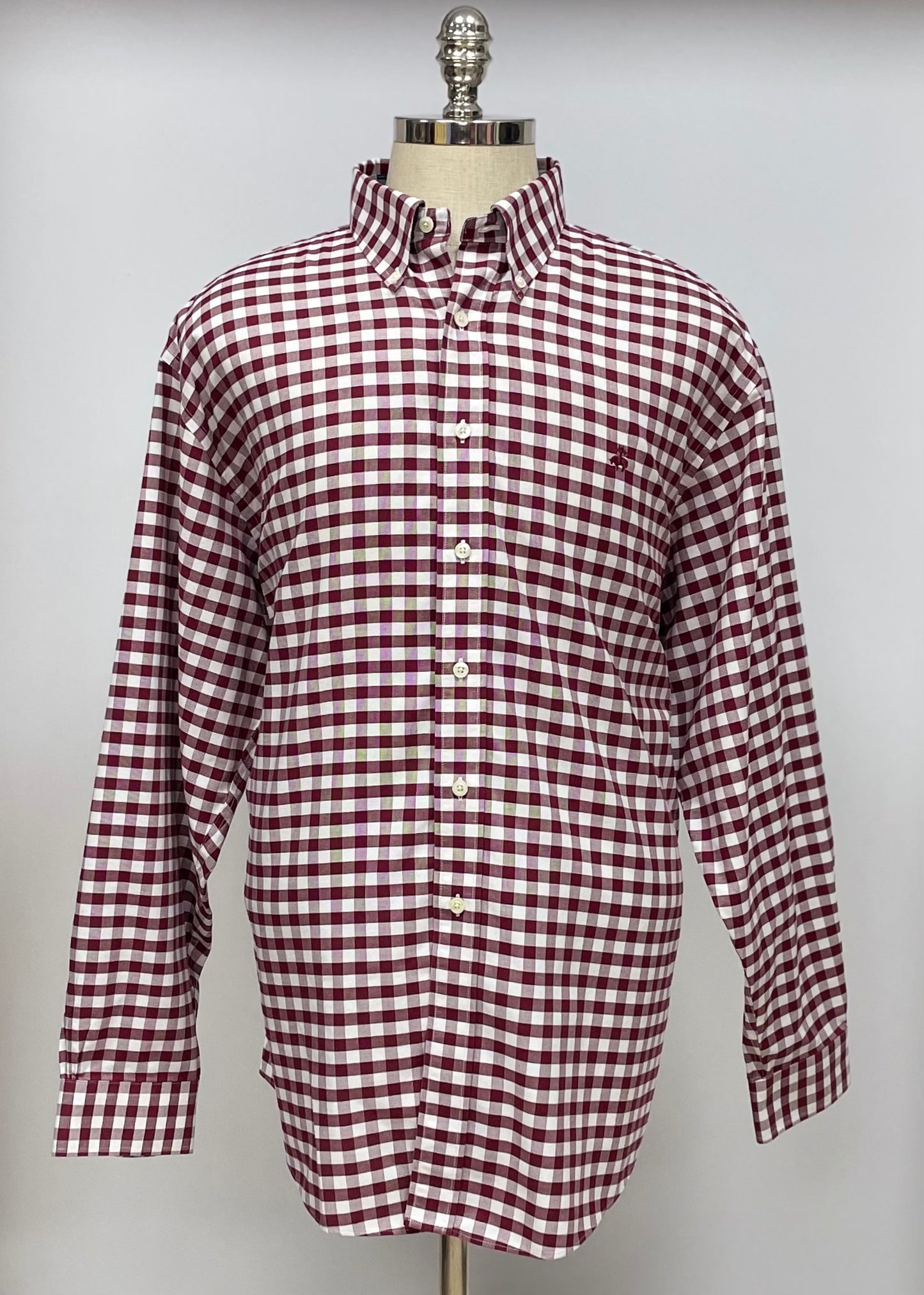 Camisa Brooks Brothers 🐑 color blanco con patrón de cuadros gingham en rojo oscuro Talla XXL Entalle Regular