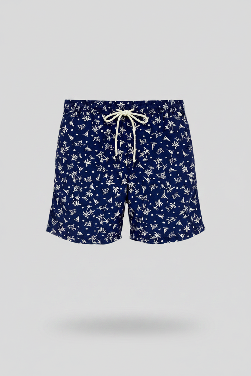 Short de baño Polo Ralph Lauren 🏇🏼color azul navy con diseño de isla en blanco talla XL