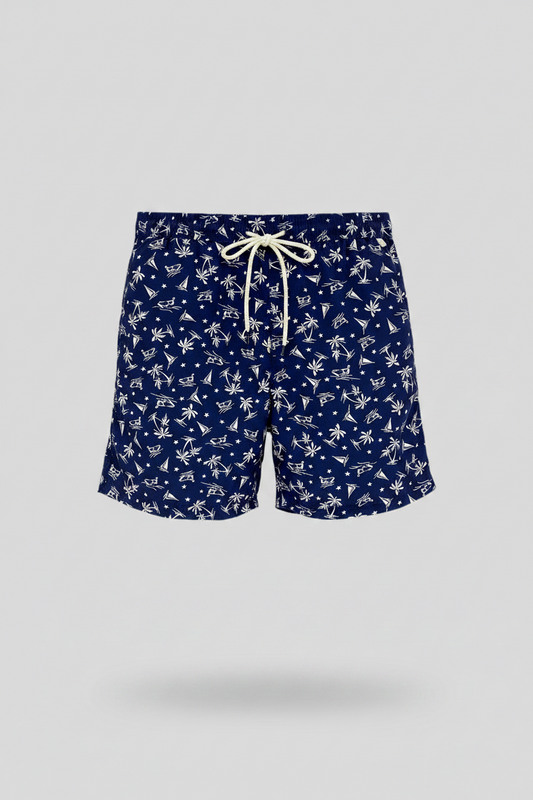 Short de baño Polo Ralph Lauren 🏇🏼color azul navy con diseño de isla en blanco talla XL