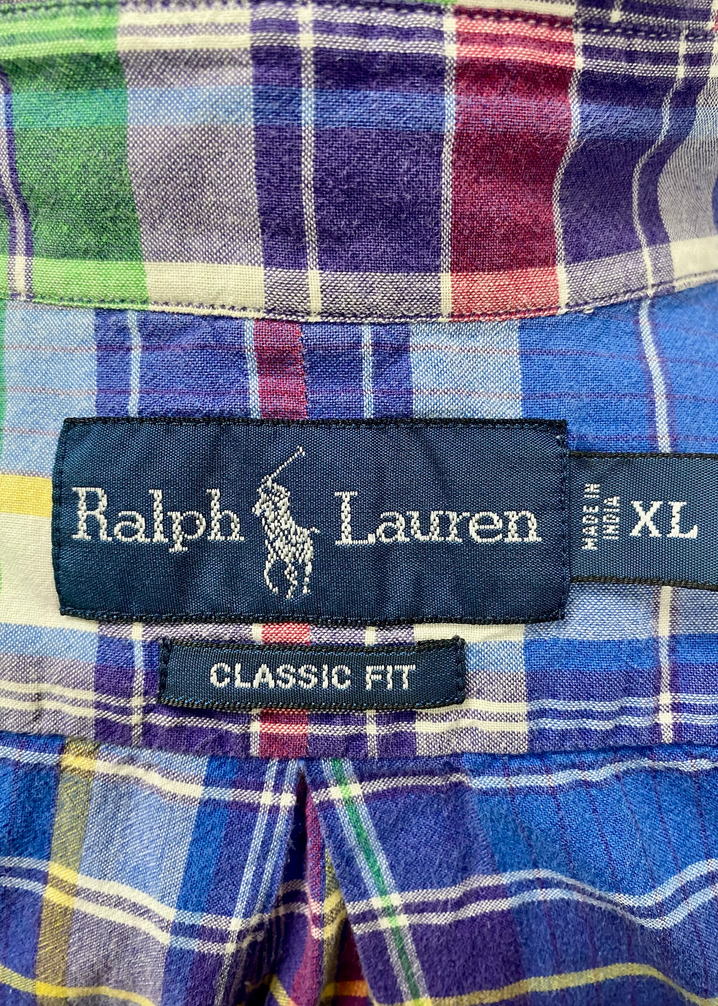 Camisa Polo Ralph Lauren 🏇🏼 con patron de cuadros tartan en azul, verde y rojo Talla XL Entalle Clásico