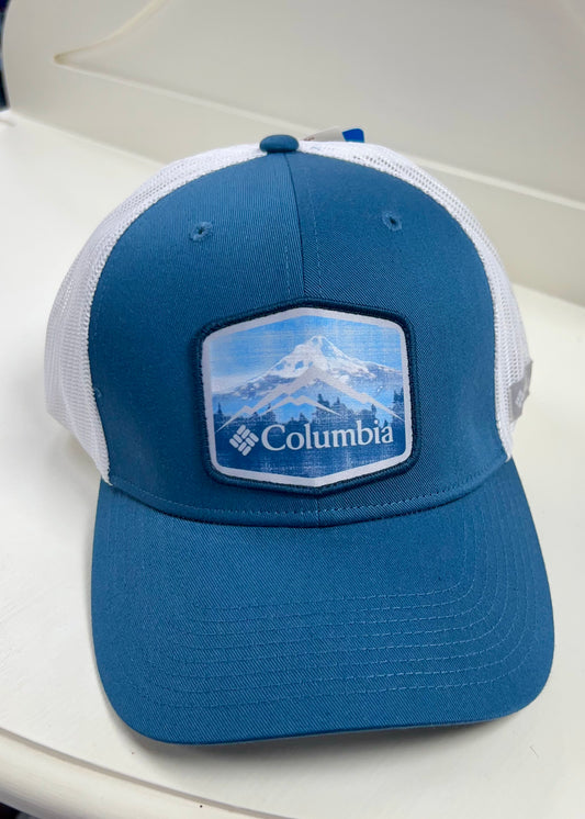 Gorra Columbia 🔷 color celeste y blanco con logotipo en color blanco