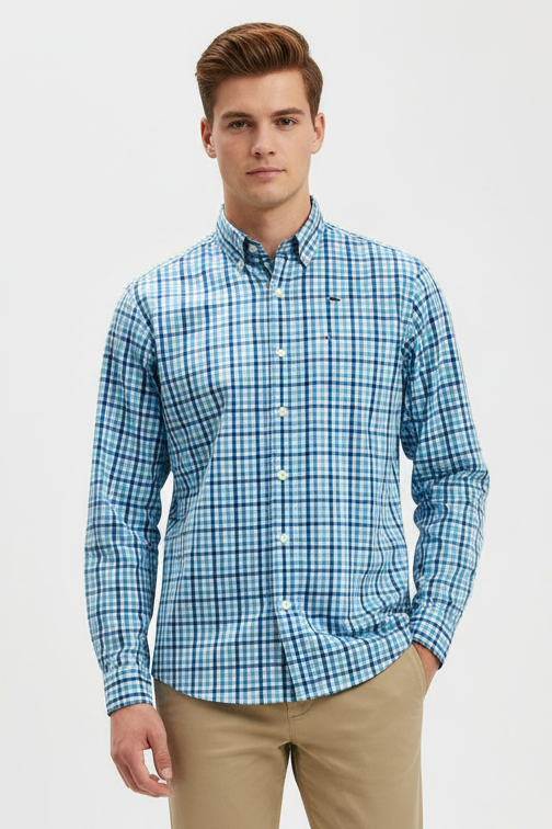 Camisa de niño Vineyard Vines 🐳 con patrón de cuadros en color turquesa, azul y blanco Talla XL Entalle Regular