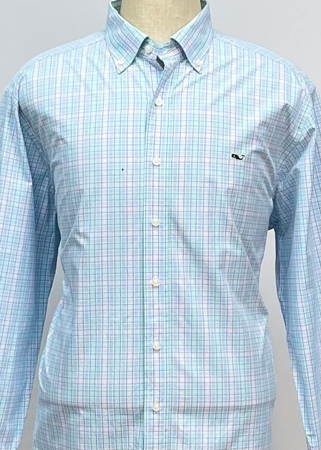 Camisa de botones Vineyard Vines 🐳 color blanco de cuadros en color rosado, verde y celeste Talla XL Entalle Slim Fit