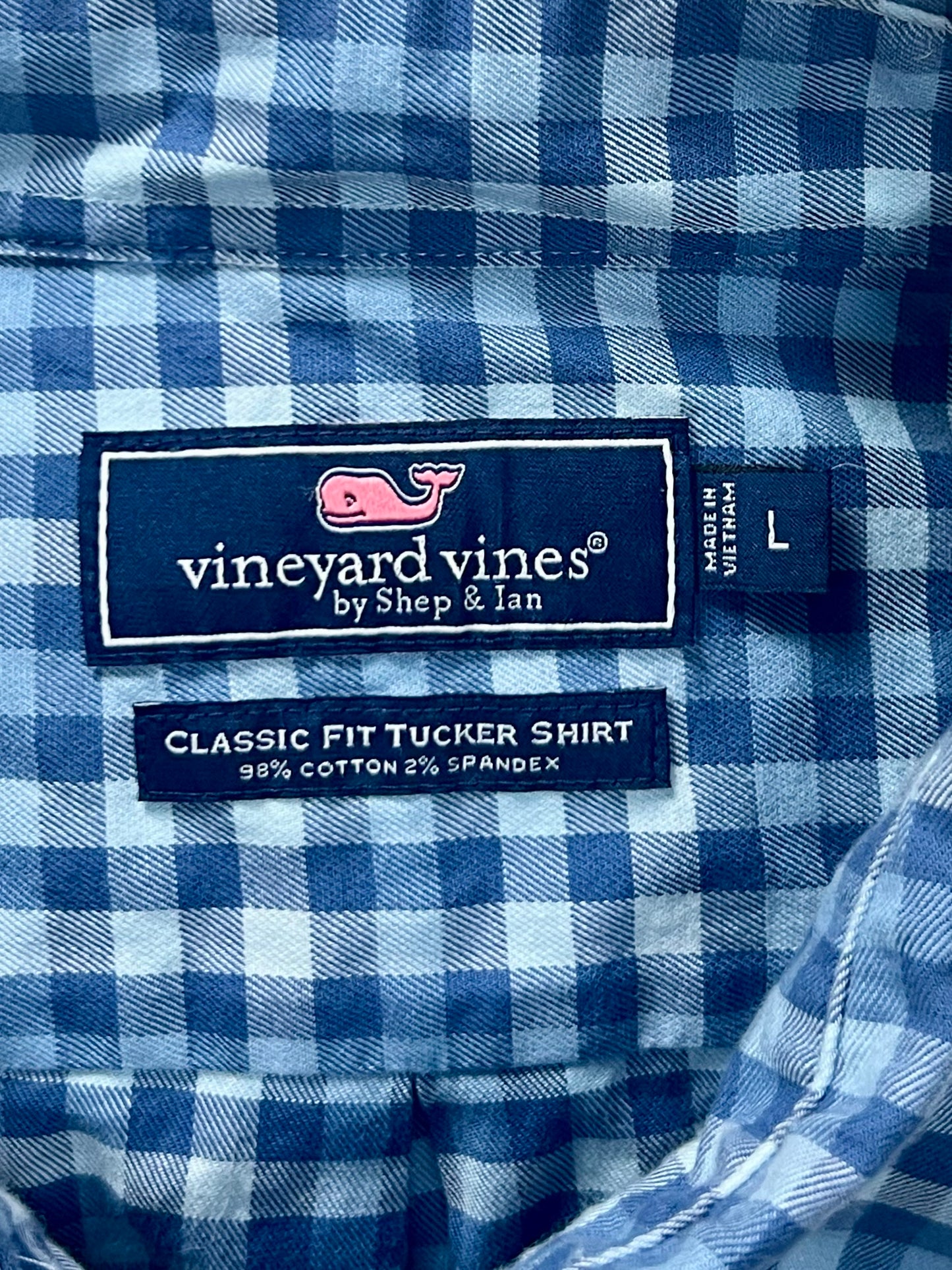 Camisa de botones Vineyard Vines 🐳 de cuadros en color azul y celeste Talla L Entalle Clásico