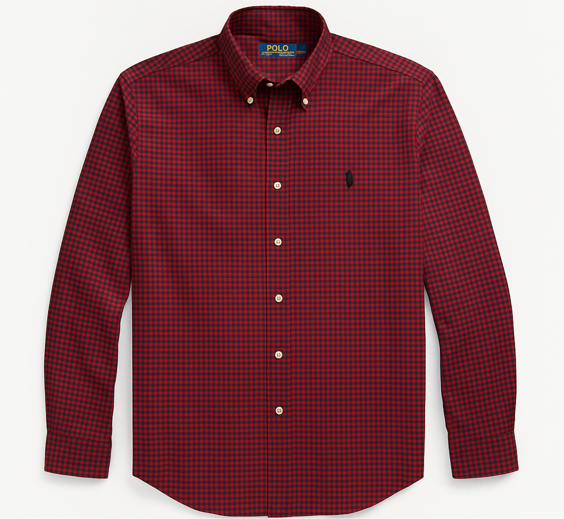 Camisa Polo Ralph Lauren 🏇🏼 con patron de cuadros gingham rojo y negro Talla L Entalle Regular