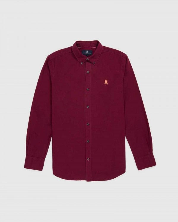 Camisa de botones Psycho Bunny 🐰  Oxford Color rojo oscuro con logo tradicional Talla M Entalle Regular
