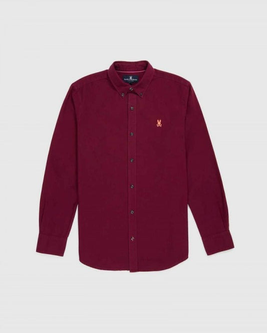 Camisa de botones Psycho Bunny 🐰  Oxford Color rojo oscuro con logo tradicional Talla M Entalle Regular