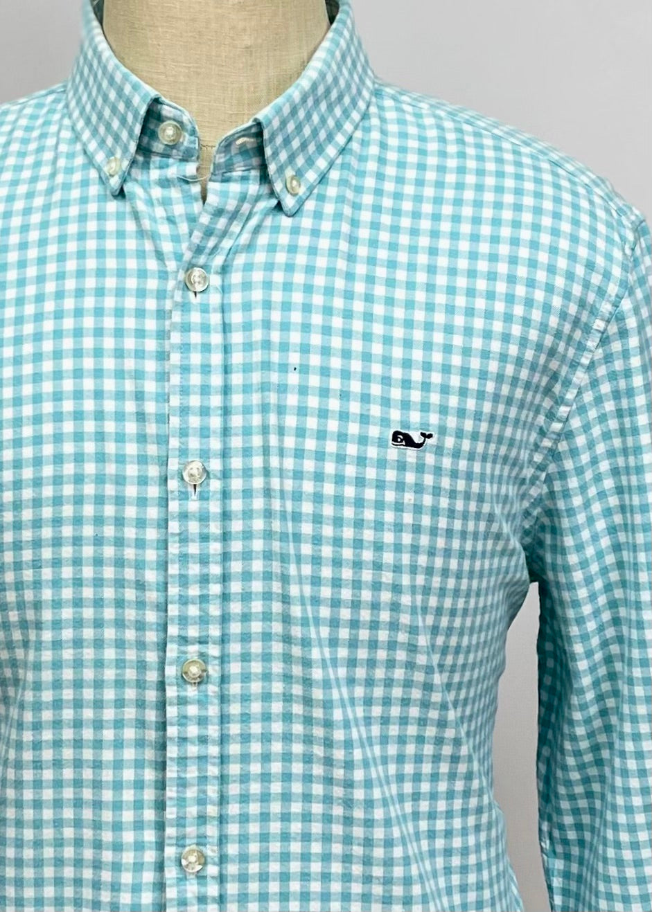 Camisa de cuadros Vineyard Vines 🐳 de cuadros gingham en color turquesa y blanco Talla XL Entalle Slim Fit