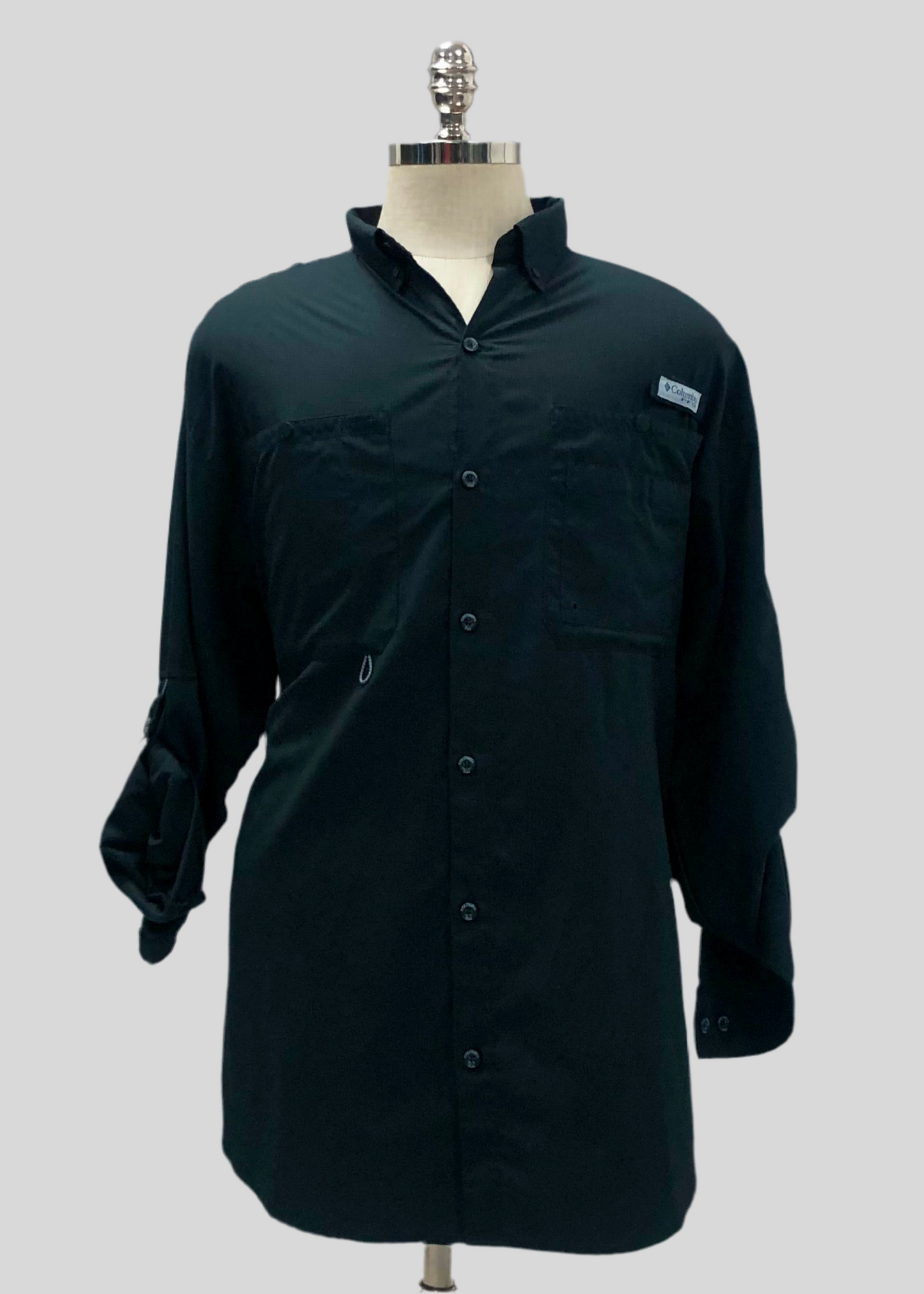 Camisa Columbia 🔹con bolsillo color negro con Omni Shade Manga larga Talla XL