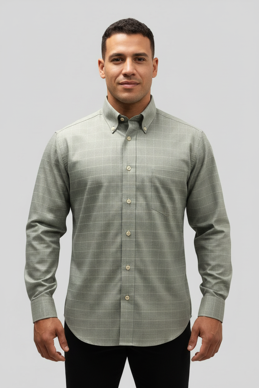 Camisa de botones Ermenegildo Zegna 🇮🇹 de cuadros en negro y blanco Talla L Entalle Regular