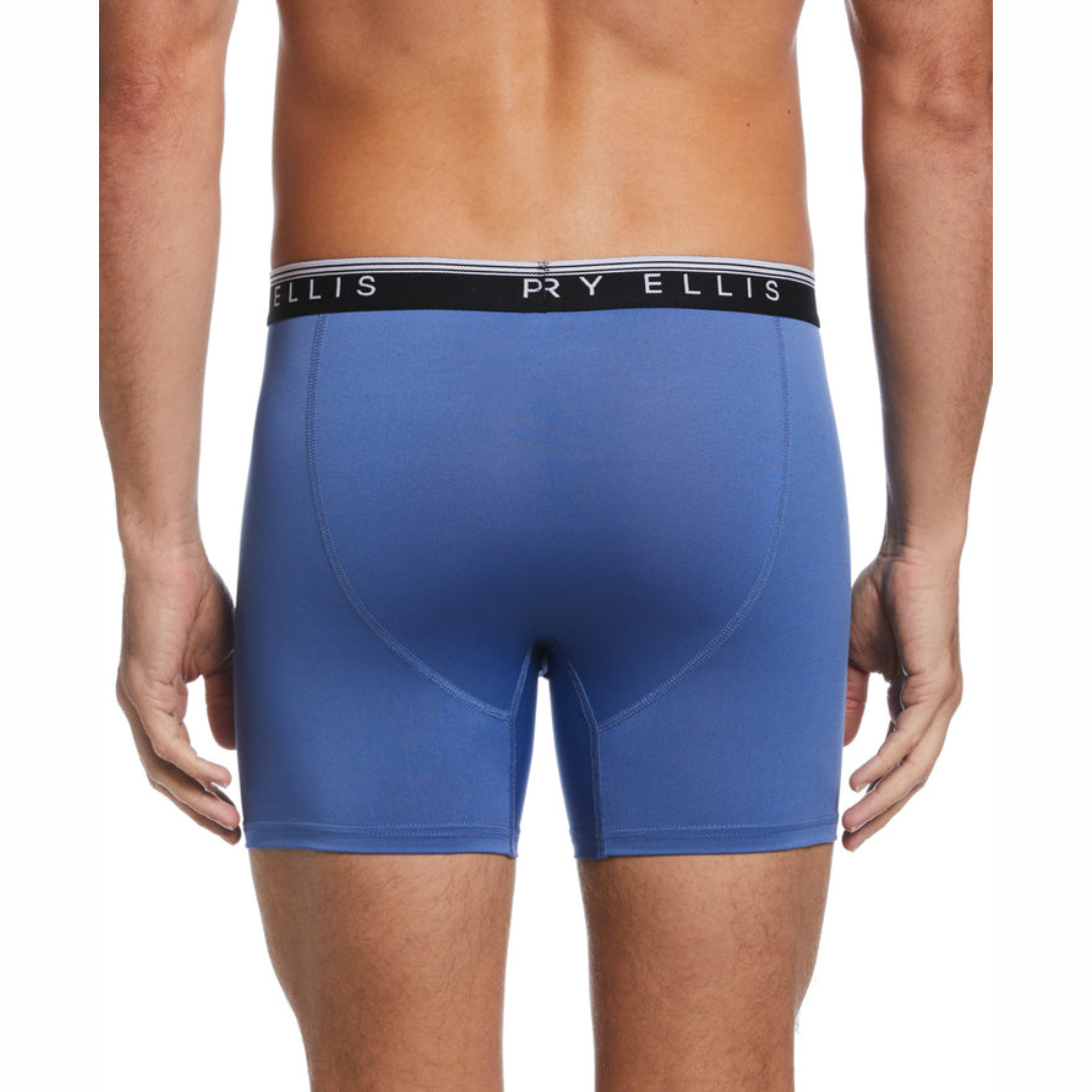 Paquete de 4 Boxer Perry Ellis Tela de microfibra con patrón en color negro, gris, rojo y celeste Talla M