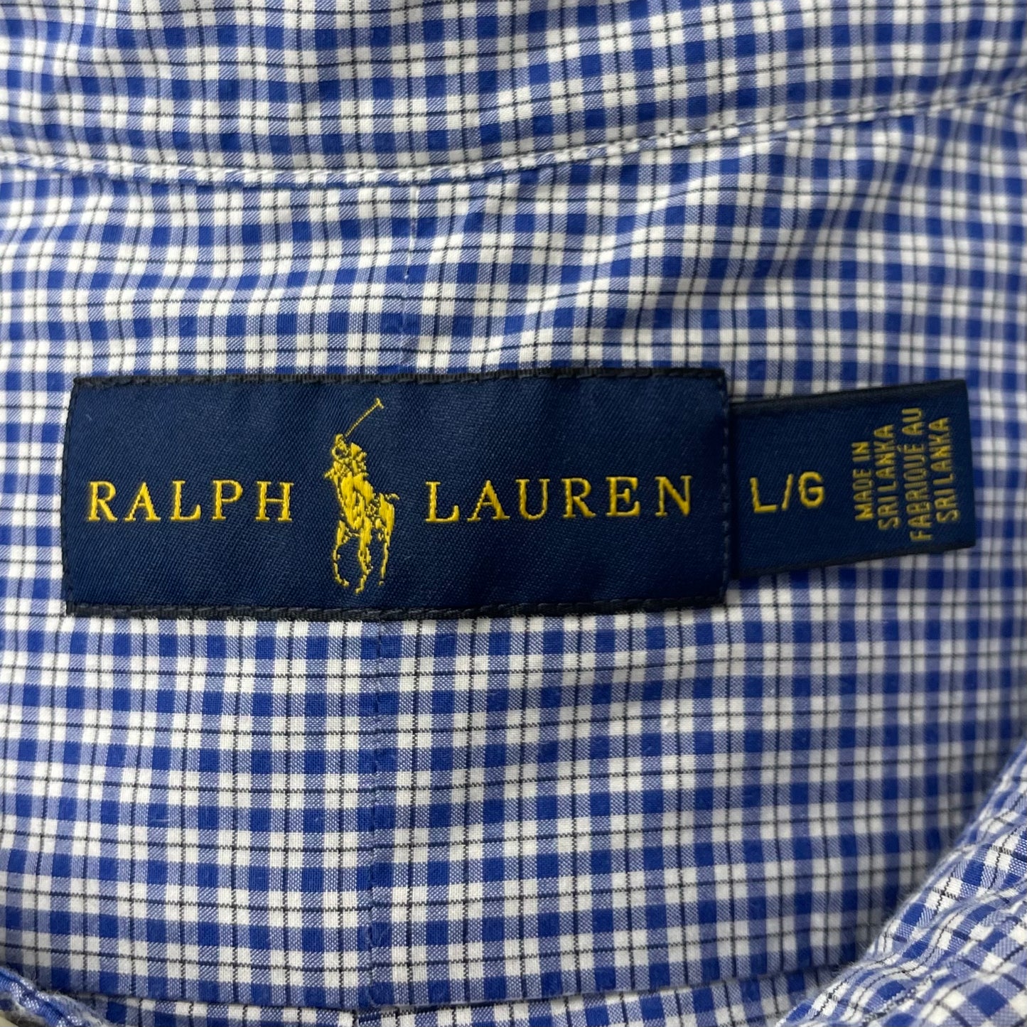 Camisa Polo Ralph Lauren 🏇🏼 con patron de cuadros en color azul y Blanco Talla L Entalle Regular