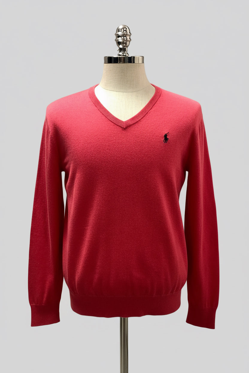 Sueter Jersey con cuello V Polo Ralph Lauren 🏇🏼 color rosado magenta Talla S