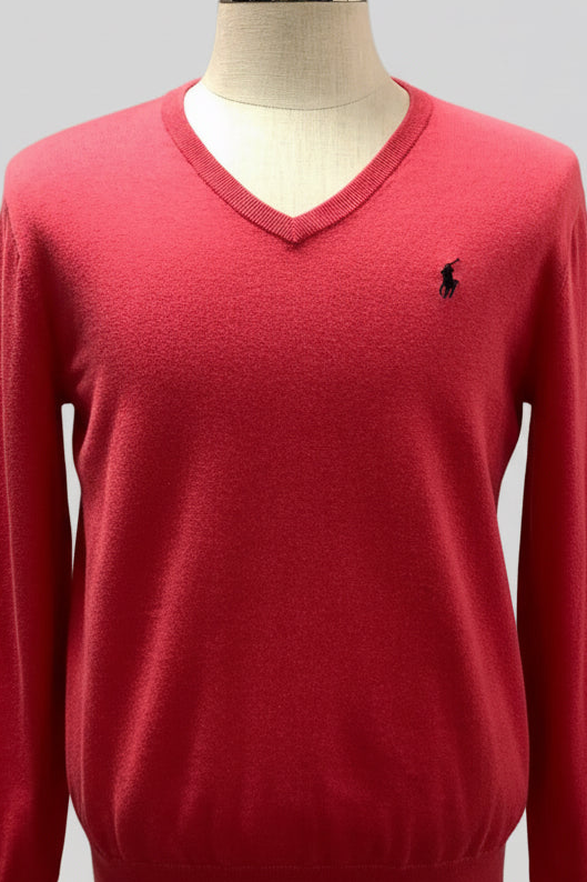 Sueter Jersey con cuello V Polo Ralph Lauren 🏇🏼 color rosado magenta Talla S