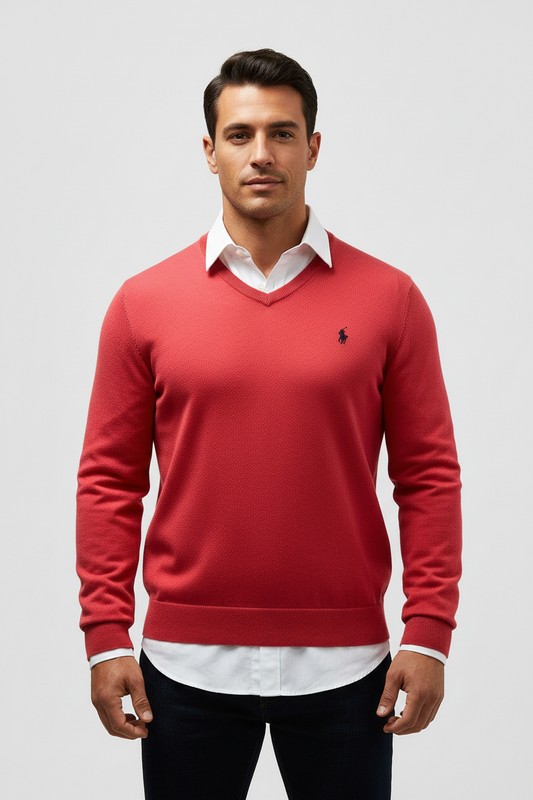 Sueter Jersey con cuello V Polo Ralph Lauren 🏇🏼 color rosado magenta Talla S